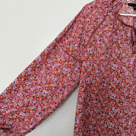 Sanctuary Women Tunic Blouse Top M Pink 100% Polyester Floral Long Sleeves - Picture 4 of 11